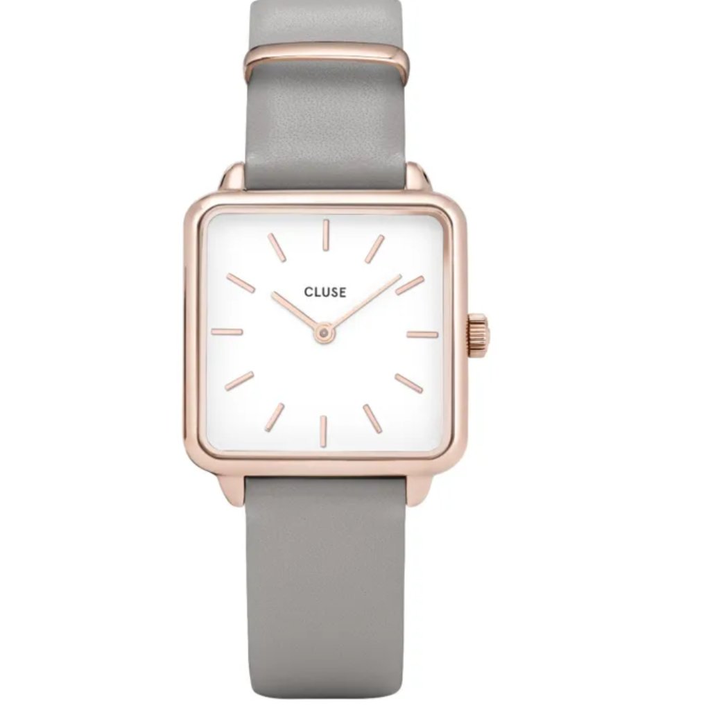 Cluse La Garconne Rose Gold White Dial  Grey Leather Strap Watch